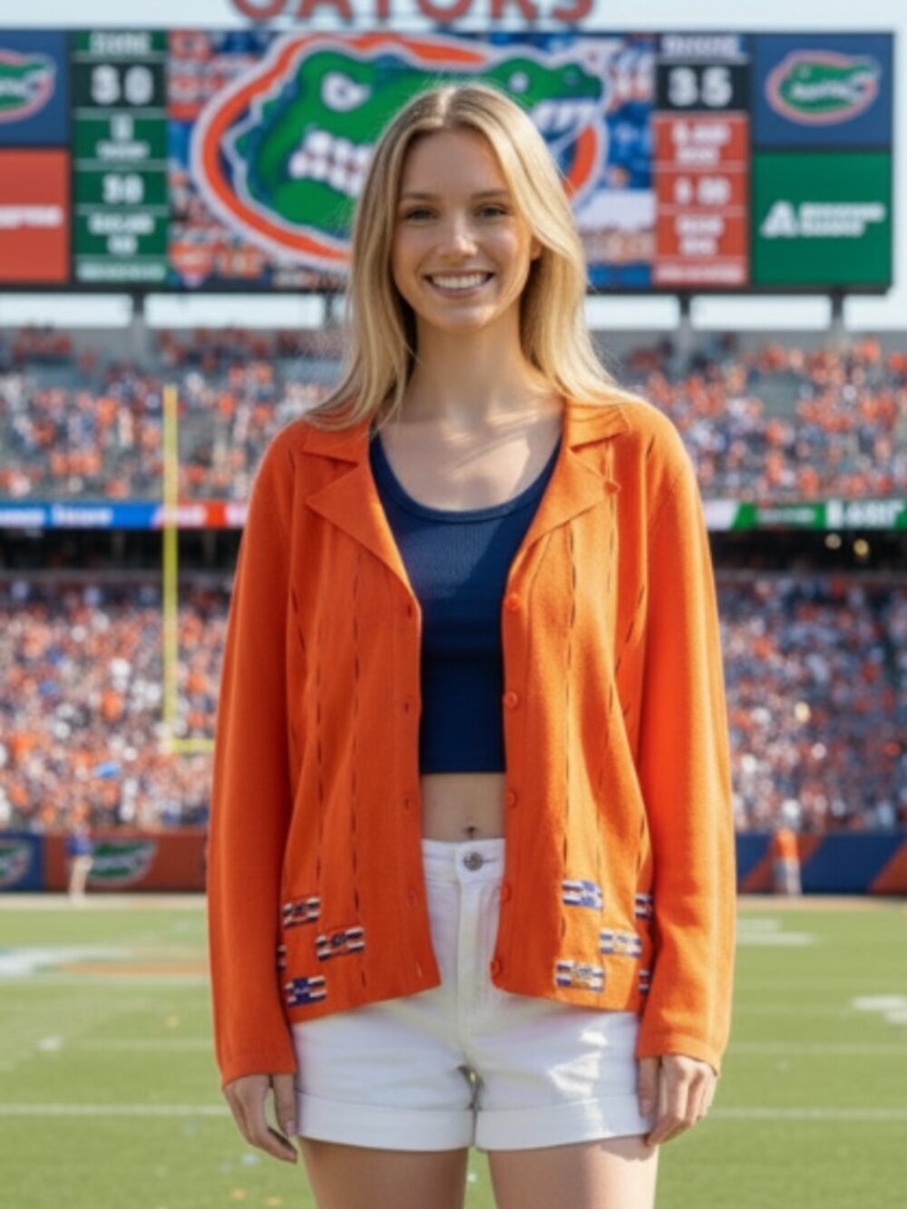 RARE Vintage Florida Gators Vibrant Orange Ribbed Knit Cardigan Sweater, Large